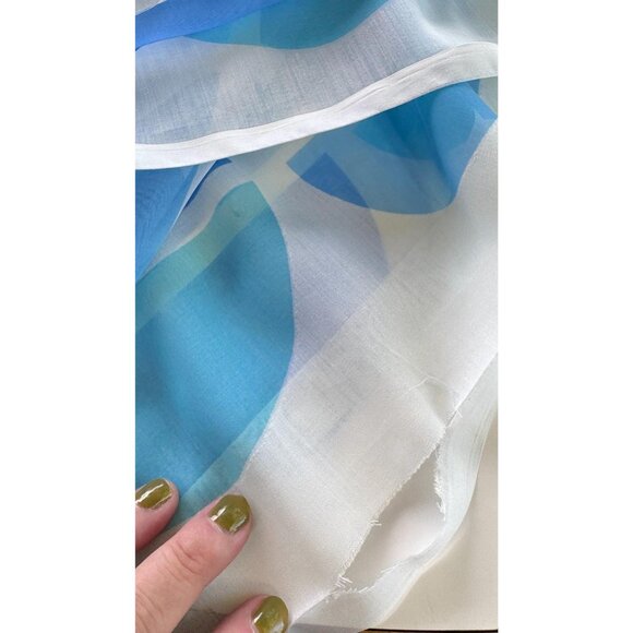 Vintage 70s curtain, blue oval geometric print, sheer, not hemmed, per panel - Picture 9 of 10